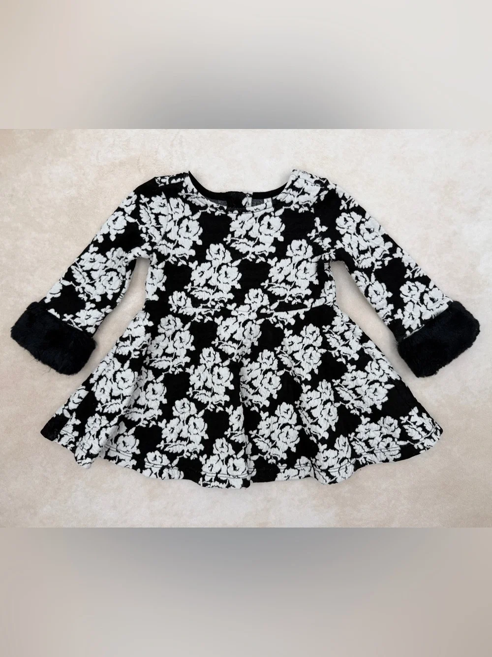 Janie and Jack Black & White Floral Long-Sleeve Skater Dress
